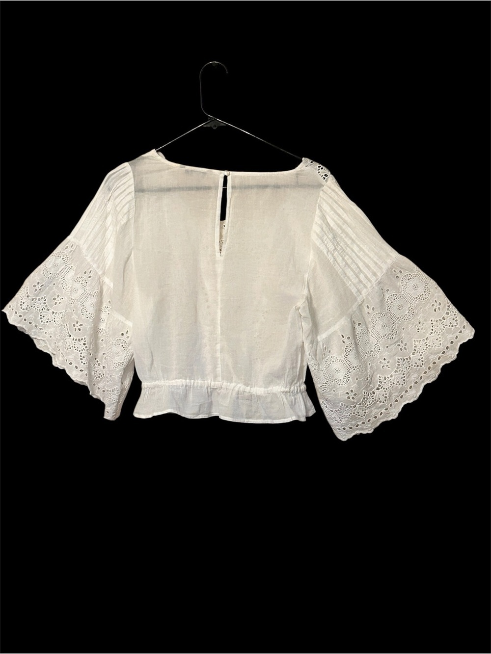 American Eagle Outfitters White Eyelet Lace Flare Sleeve Top Women XS Ethereal - Picture 5 of 12